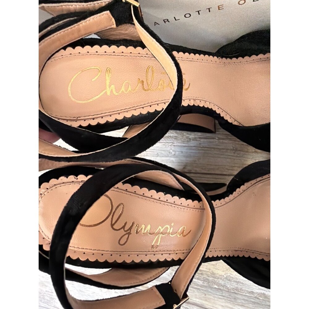 Charlotte Olympia Vreeland Black Velvet & Gold Platform Wedge Heel EU 39.5 w/Box - Picture 6 of 14